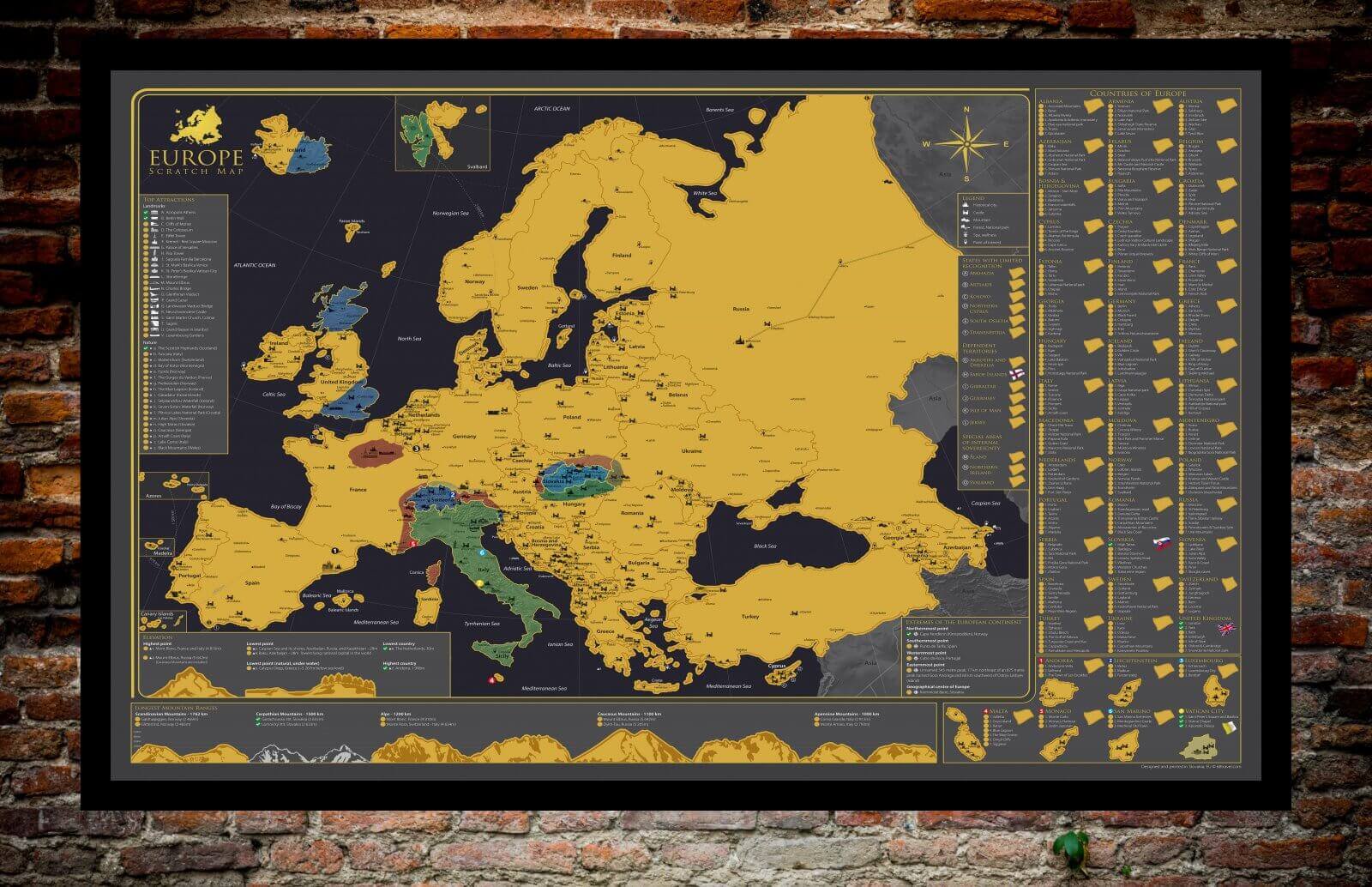 Mapa para rascar de Europa - con partes raspadas