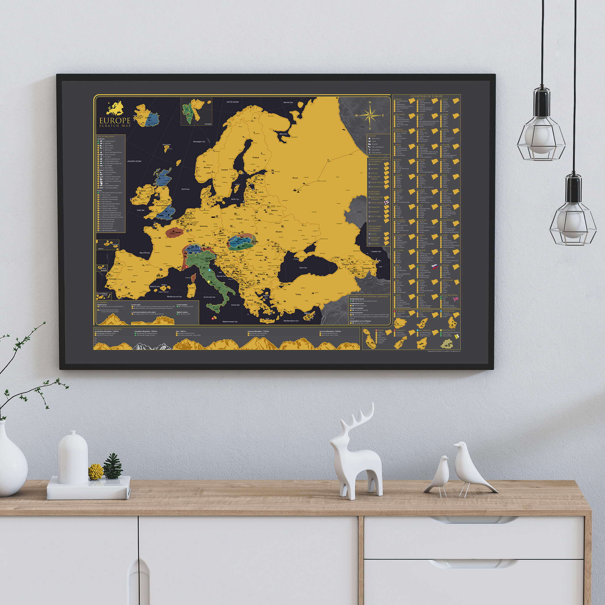 Mapa para raspar de Europa - en una pared
