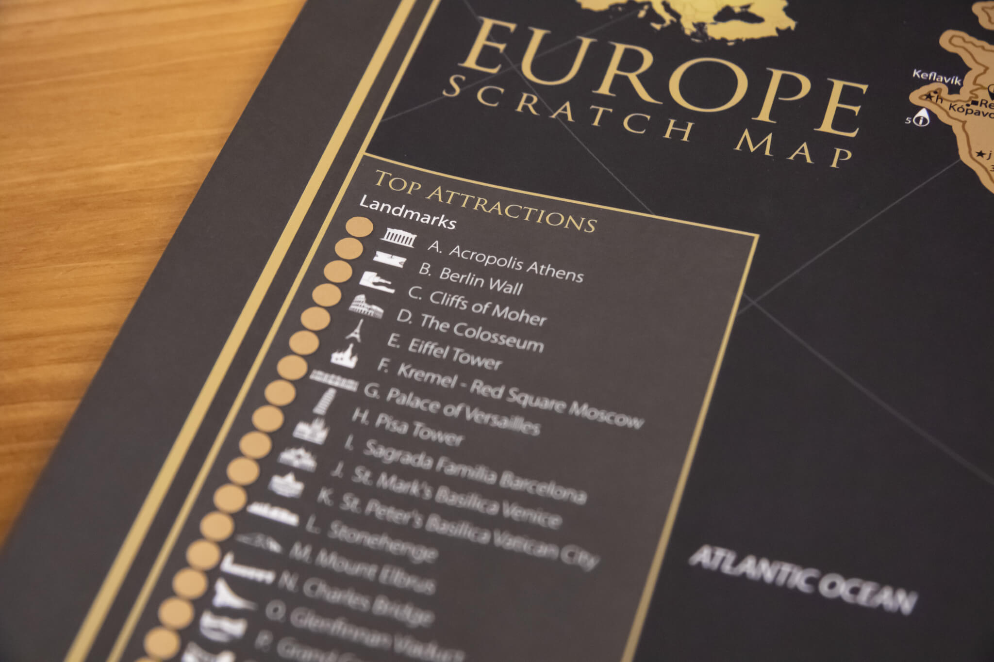 Mapa para rascar de Europa - Detalle de las principales atracciones