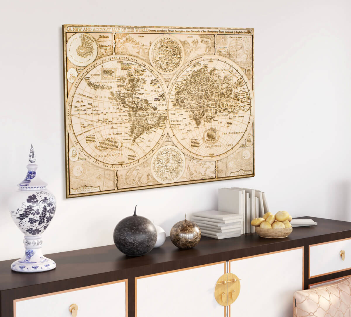 Mapa del mundo histórico de madera - desde 1626