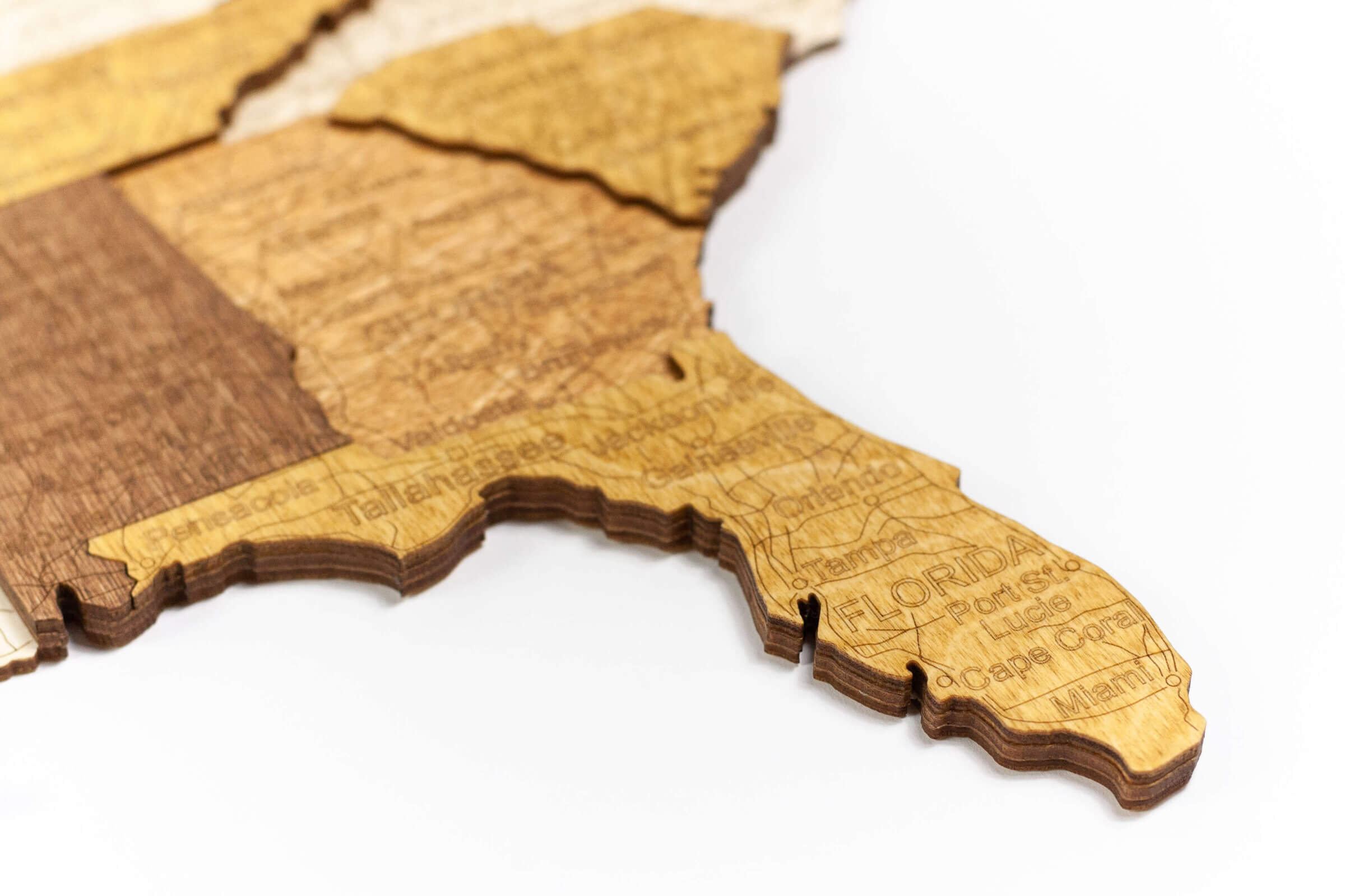 Mapa de madera 3D de EE. UU. - Florida