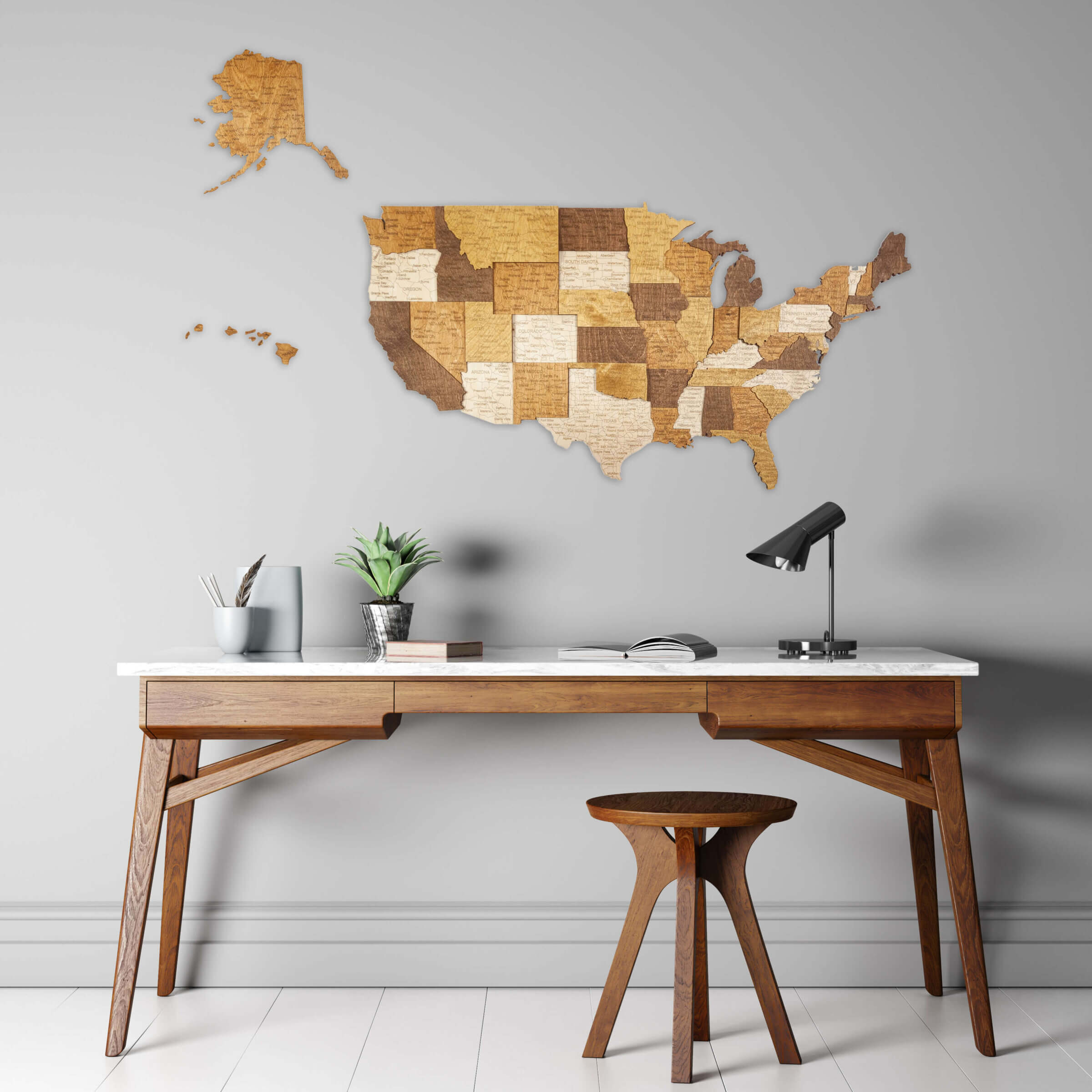 Mapa de madera 3D de Estados Unidos