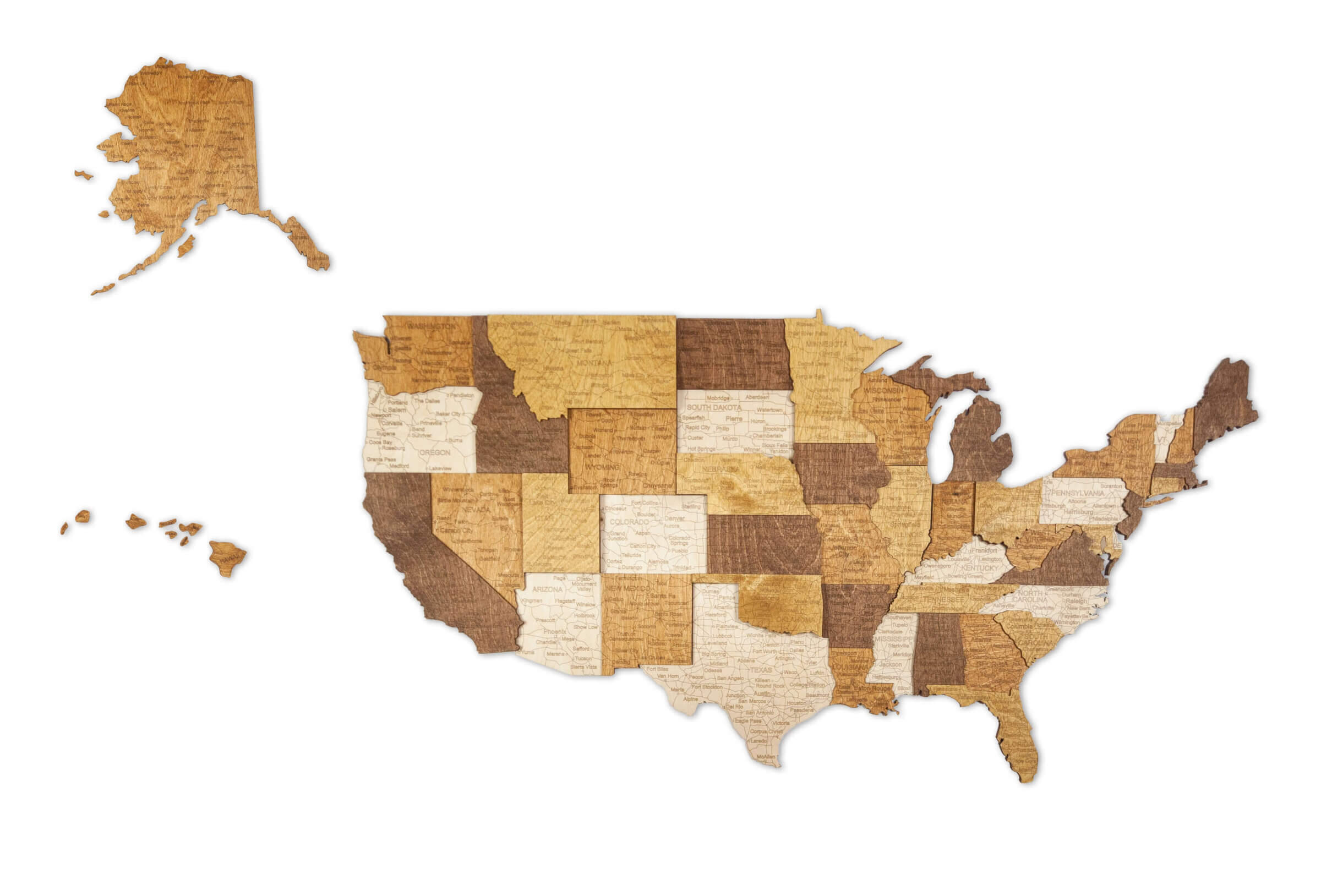 Mapa de madera 3D de Estados Unidos