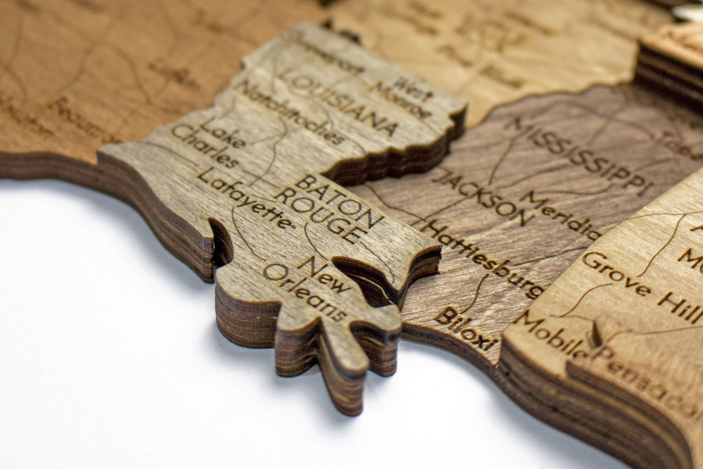 Mapa de madera de Estados Unidos - Luisiana