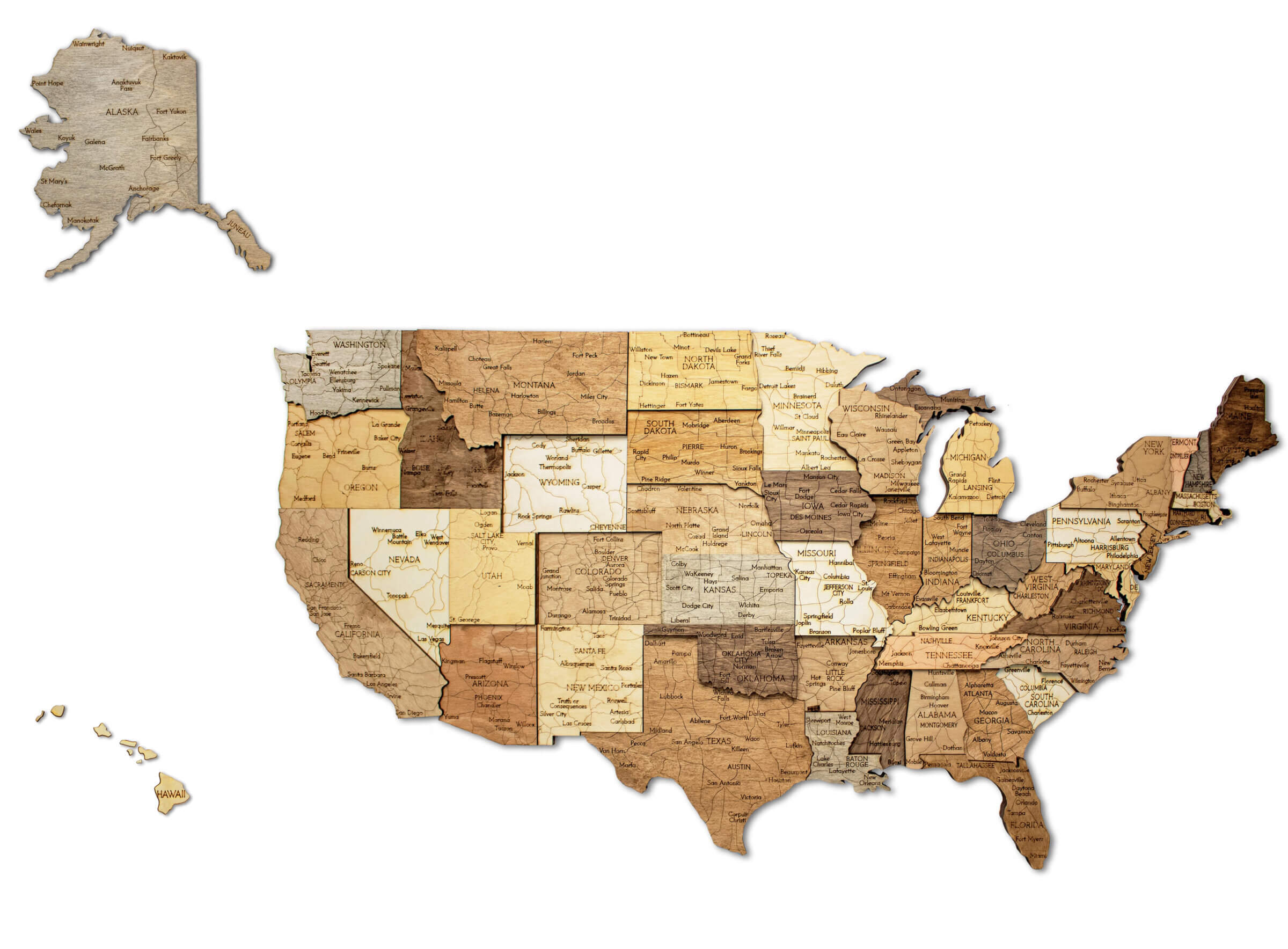 Mapa de madera de Estados Unidos